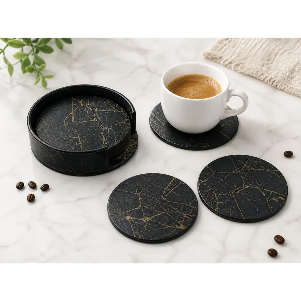 Black Gold Marble Double Sided PU Leather Coasters  5 coasters per set